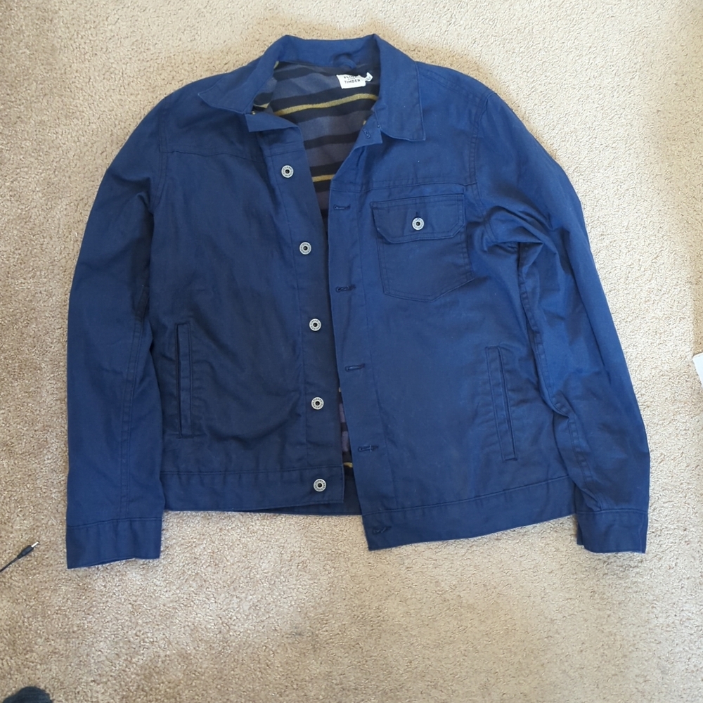 Huckberry Flint and Tinder Flannel Lined Waxed Trucker Jacket Dark Navy Large